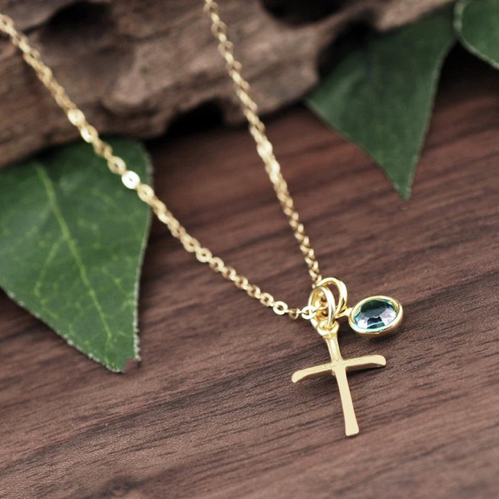 Personalized Cross Necklace with Birthstones - Godfullness