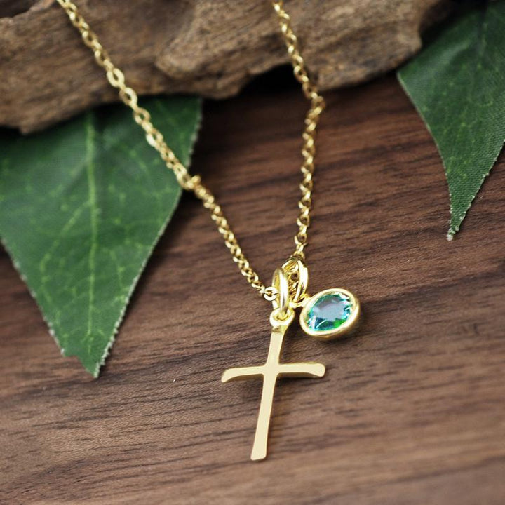 Personalized Cross Necklace with Birthstones - Godfullness