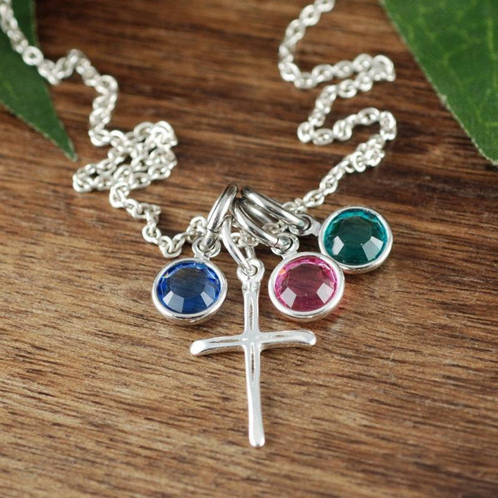 Personalized Cross Necklace with Birthstones - Godfullness