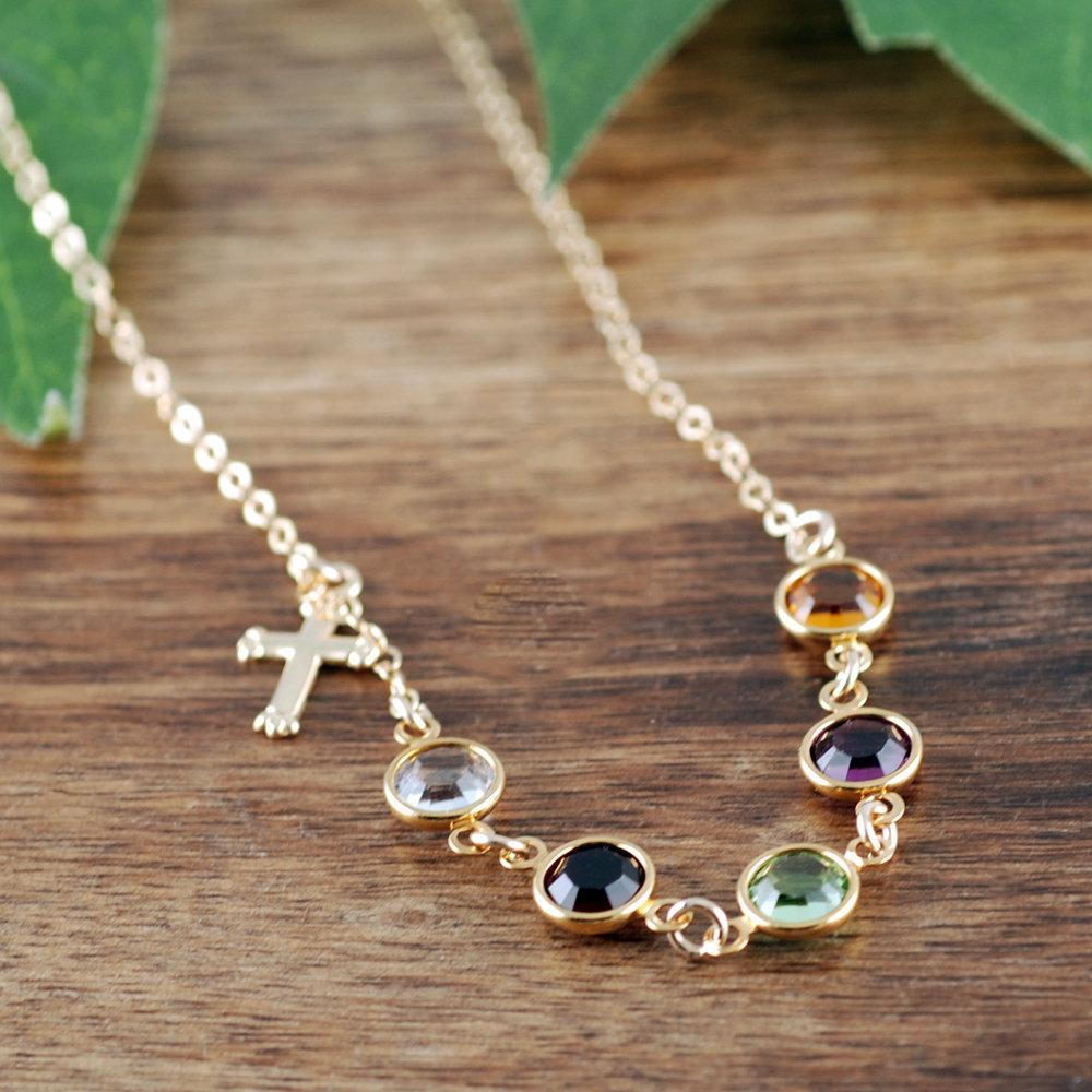 Spiritual Cross Necklace with Birthstones - Godfullness