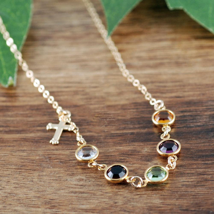 Spiritual Cross Necklace with Birthstones - Godfullness