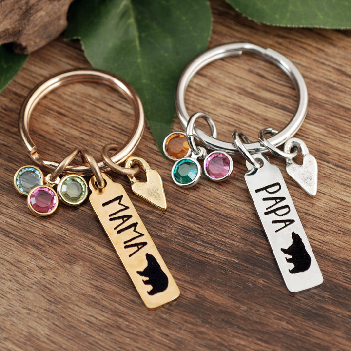 Mama Bear &amp;/or Papa Bear Keychains with Birthstones - Godfullness