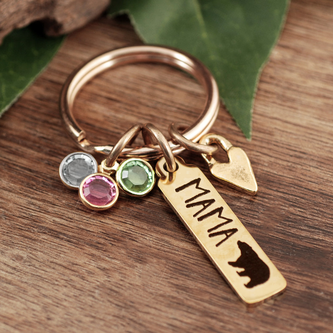 Mama Bear &amp;/or Papa Bear Keychains with Birthstones - Godfullness