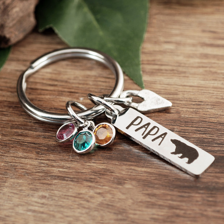 Mama Bear &amp;/or Papa Bear Keychains with Birthstones - Godfullness