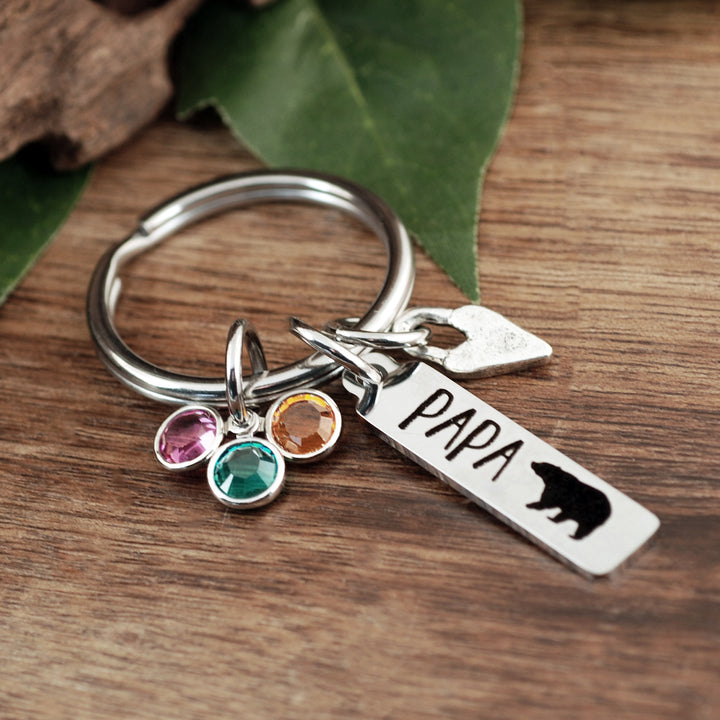 Mama Bear &amp;/or Papa Bear Keychains with Birthstones - Godfullness