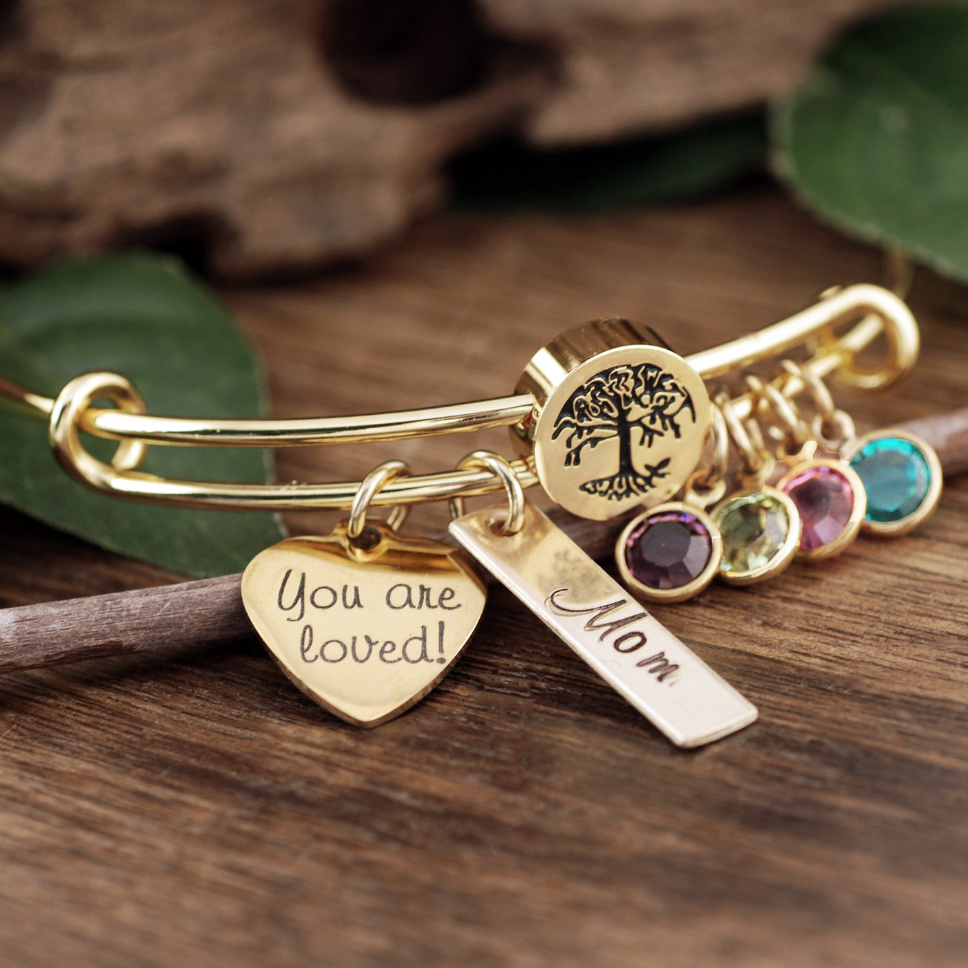 Family Tree Birthstone Bracelet with Name Tag - Godfullness