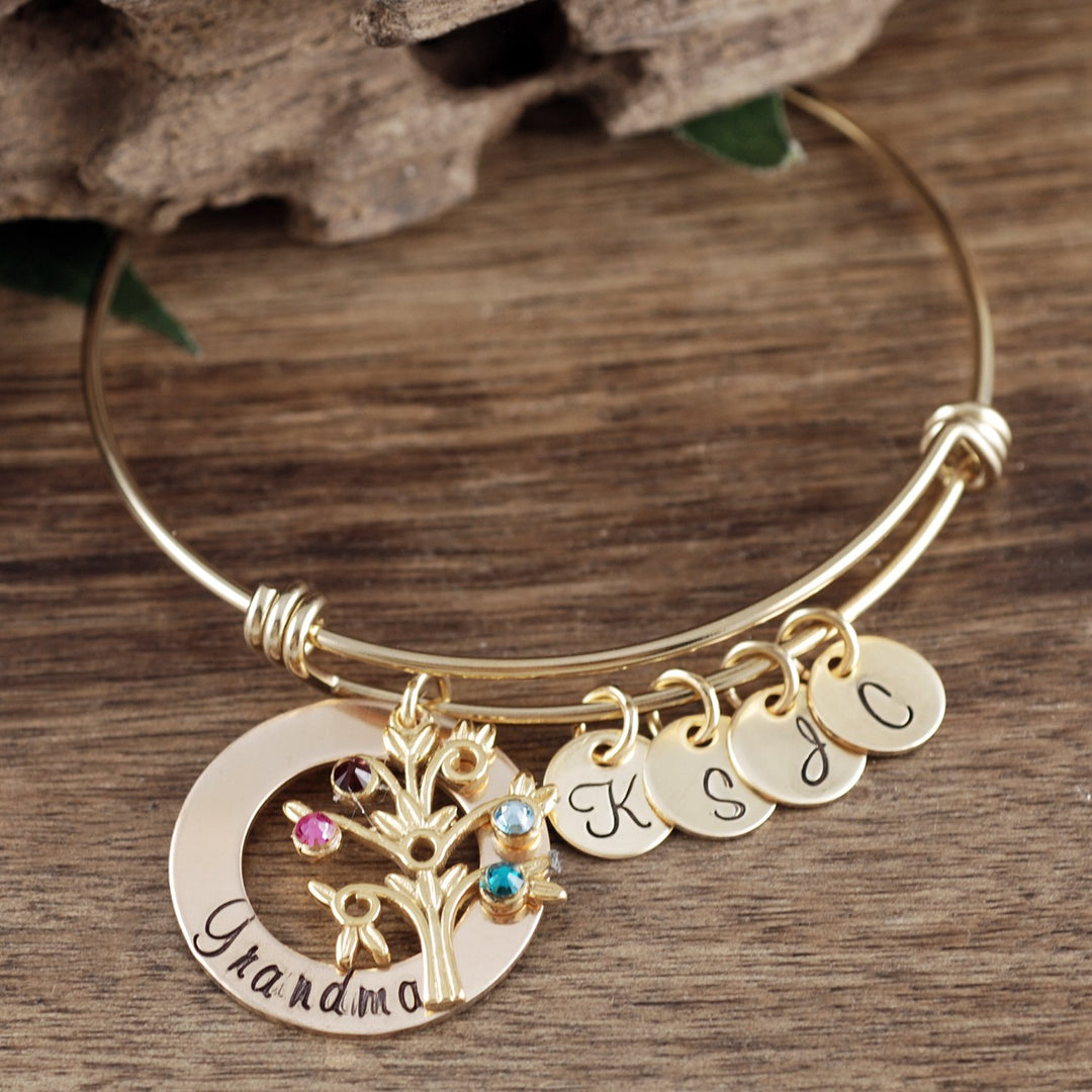 Grandmother Bracelet w/ Family Tree Charm and Initial Discs - Godfullness