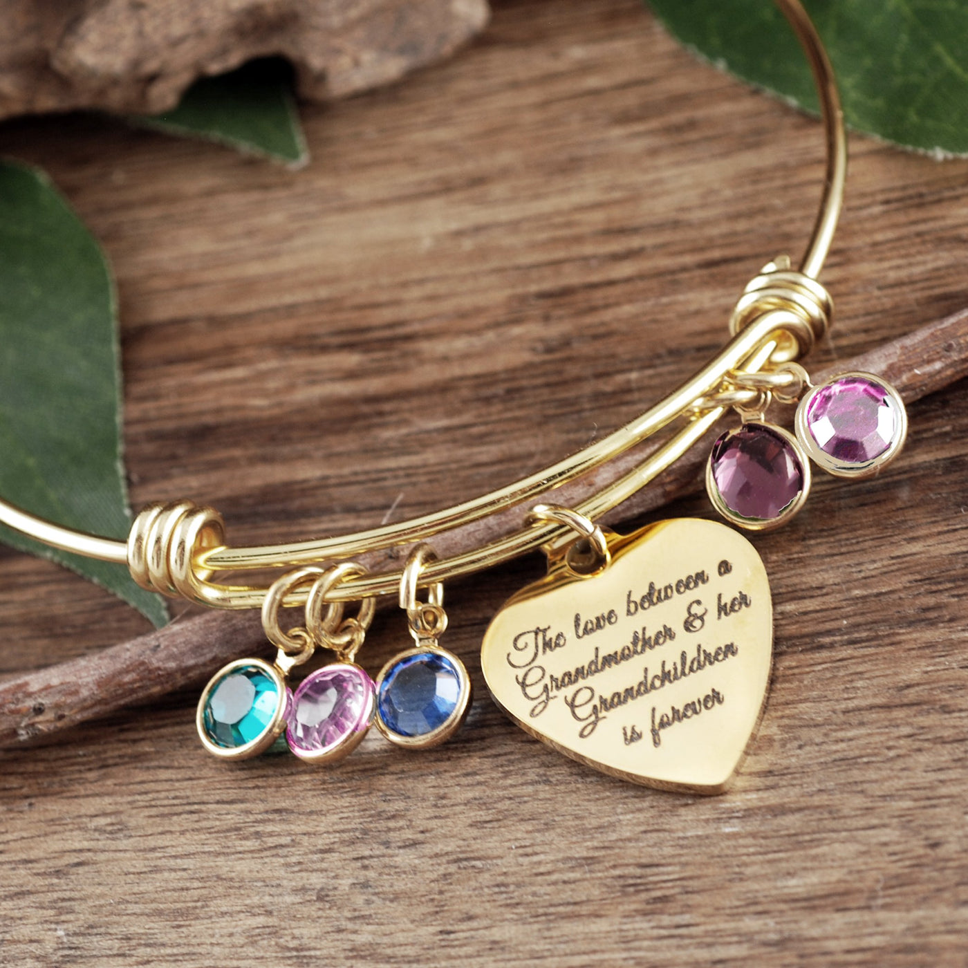 Gold Stainless Steel Grandmother Bracelet with Birthstones