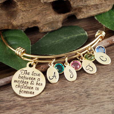Mother and Child Bracelet with Initials and Birthstones - Godfullness