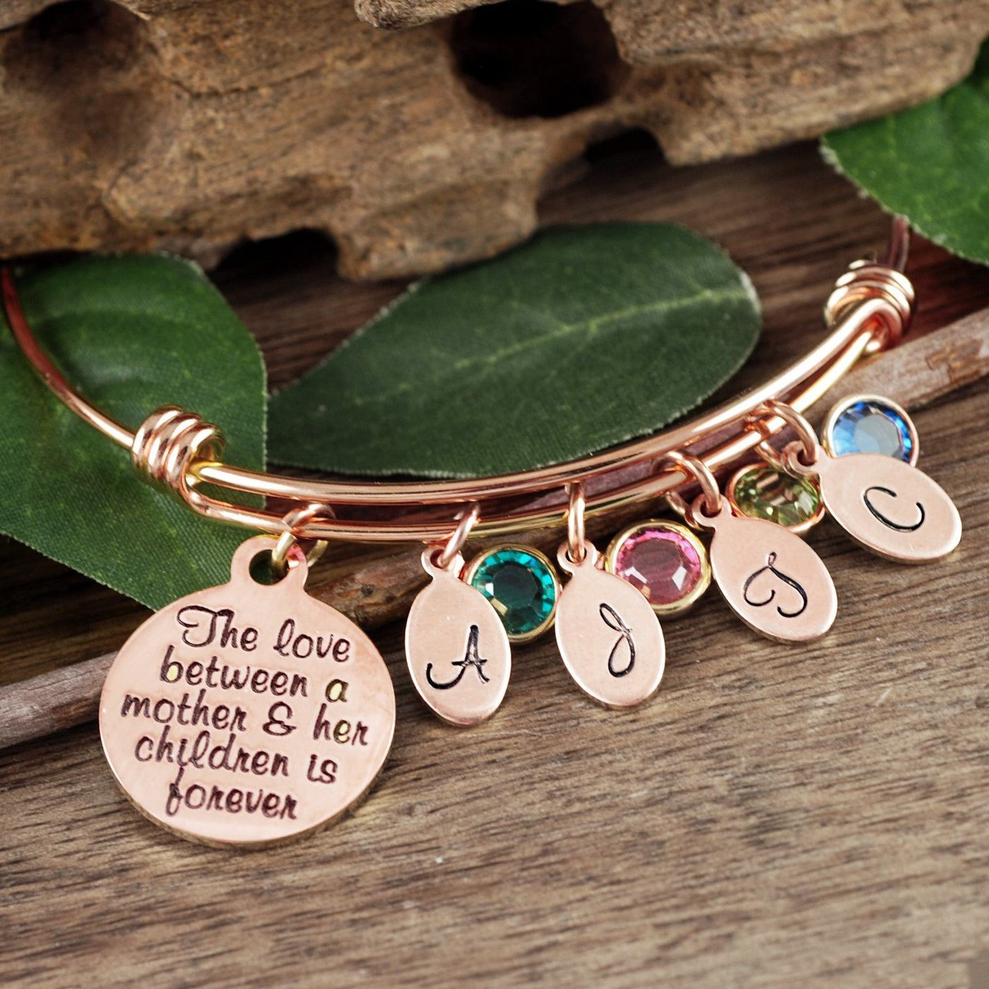 Mother and Child Bracelet with Initials and Birthstones