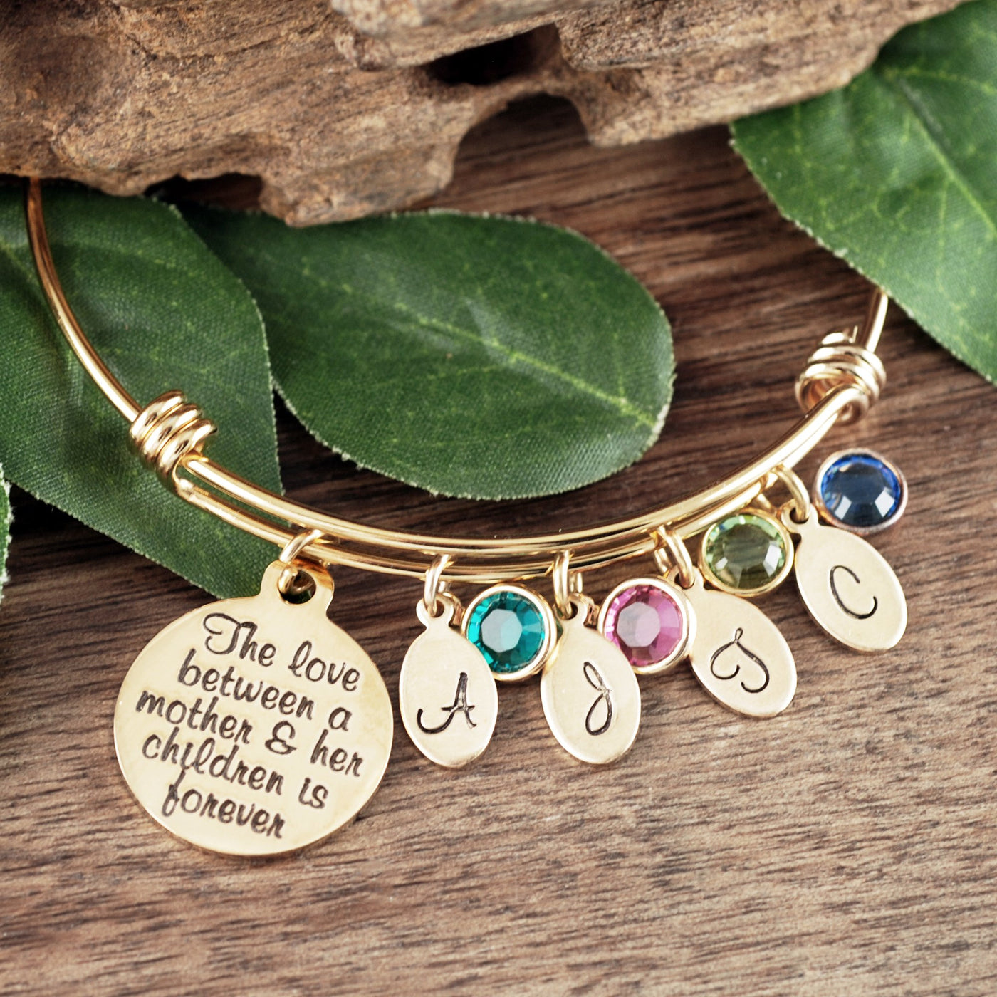 Mother and Child Bracelet with Initials and Birthstones