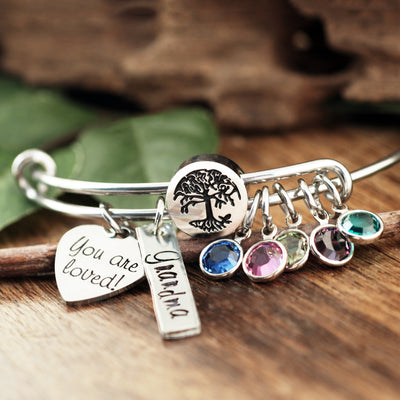 Family Tree Birthstone Bracelet with Name Tag - Godfullness
